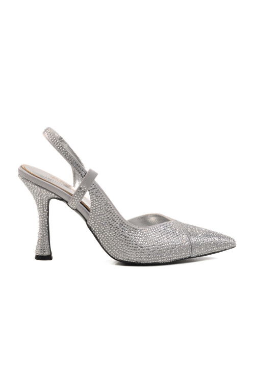 Silver Thin Heeled Womens Evening Shoes 658227 Z