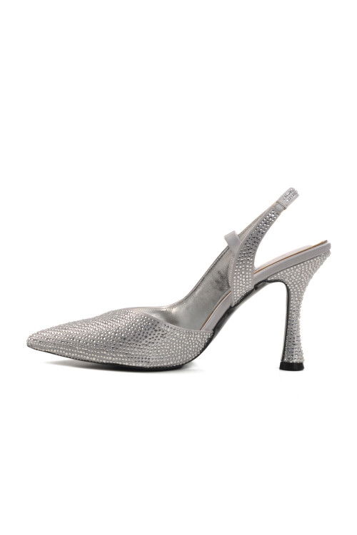 Silver Thin Heeled Womens Evening Shoes 658227 Z