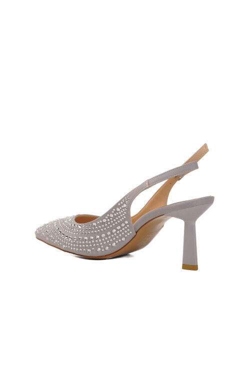 حذاء سهرة نسائي بكعب رفيع من الساتان الفضي 575008 Z