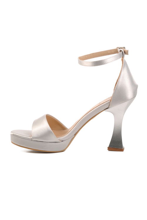 Silver Satin Thin Heel Womens High Heel Shoes 448183 Z