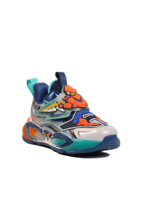 Navy Blue Green Velcro Unisex Kids Sports Shoes 1943 P