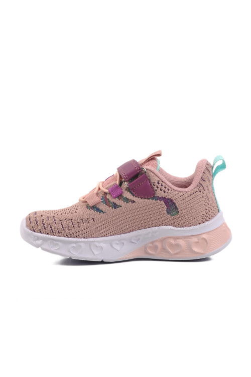 Pudra Triko Işıklı Cırtlı Çocuk Spor Ayakkabı BNI-10124 P