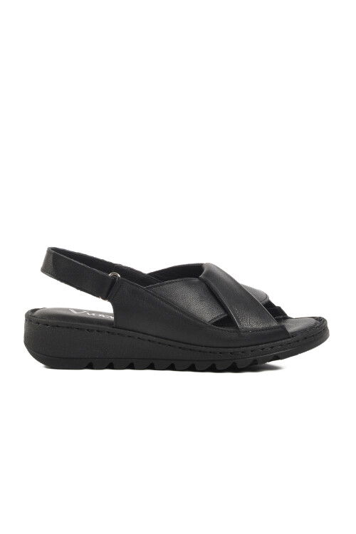 Black Genuine Leather Velcro Womens Sandals Z265 Z