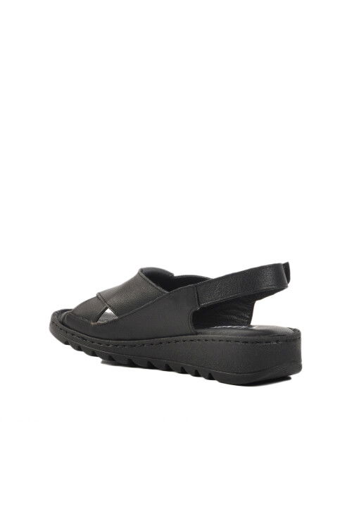 Black Genuine Leather Velcro Womens Sandals Z265 Z
