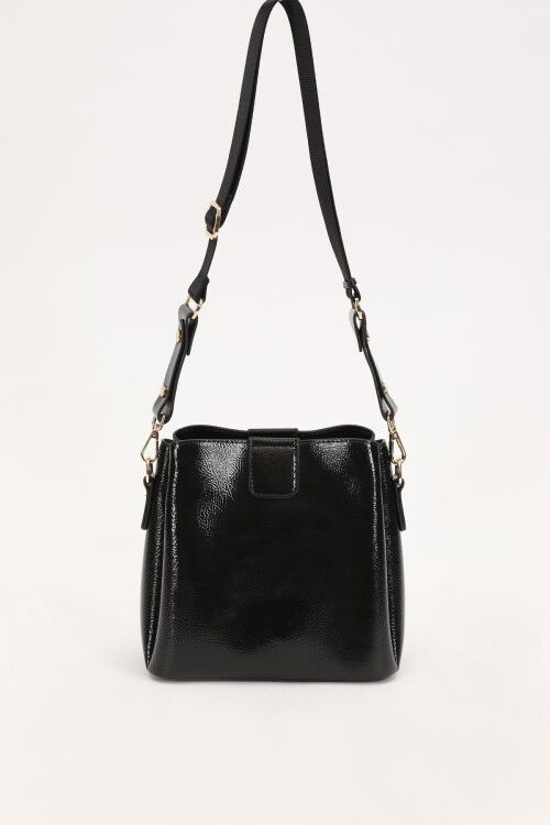 Black Wrinkled Patent Leather Womens Hand and Shoulder Bag 930126