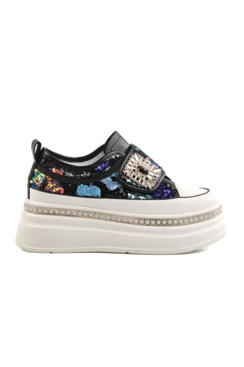 Black High Sole Stone Embroidered Womens Sneaker 25Y423-1 Z