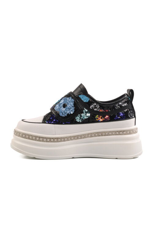 Black High Sole Stone Embroidered Womens Sneaker 25Y423-1 Z