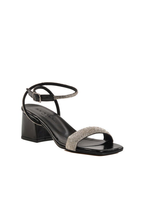 Black Stone Ankle Strap Womens Evening Shoes PC-54670 Z