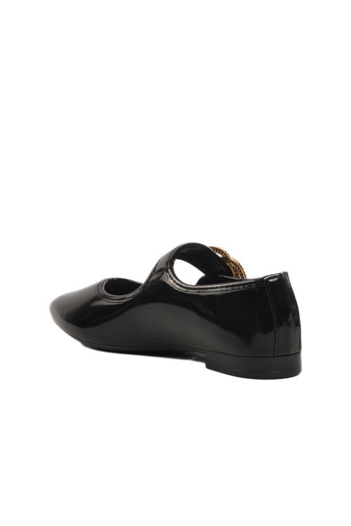 حذاء سهرة نسائي خفيف الوزن من الجلد الأسود اللامع مرصع بالأحجار 354156 Z