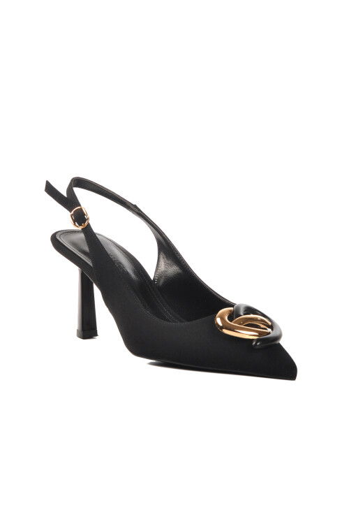 Black Satin Thin Heeled Womens Evening Shoes 575010 Z