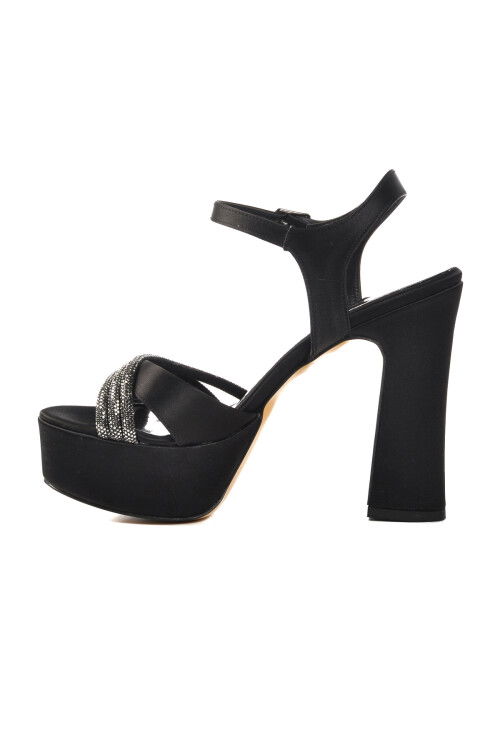 Black Satin Womens High Heel Evening Shoes 655413 Z