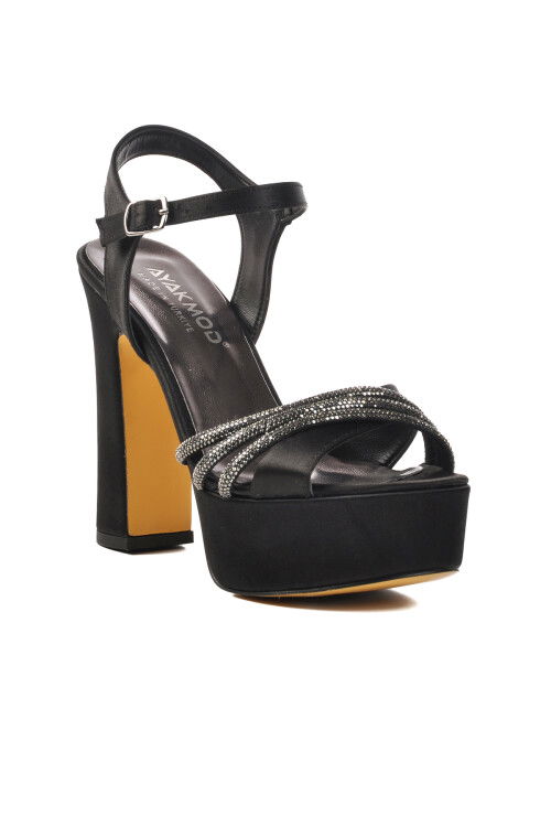 Black Satin Womens High Heel Evening Shoes 655413 Z