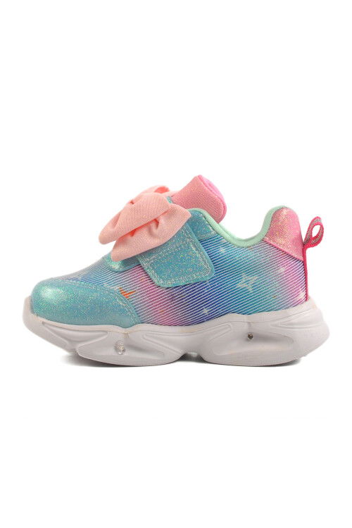 Turquoise Velcro Lighted Girls Sneakers 24002 B