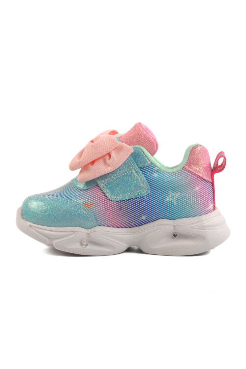 Turquoise Velcro Lighted Girls Sneakers 24002 P