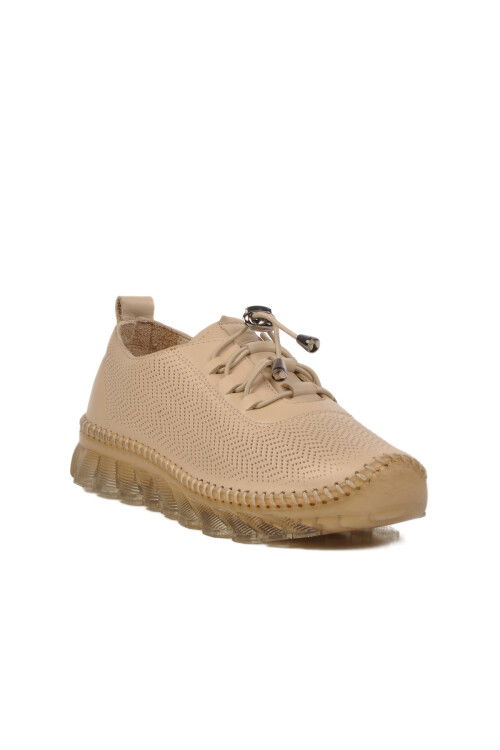 Beige Genuine Leather Womens Casual Shoes 0003 Z