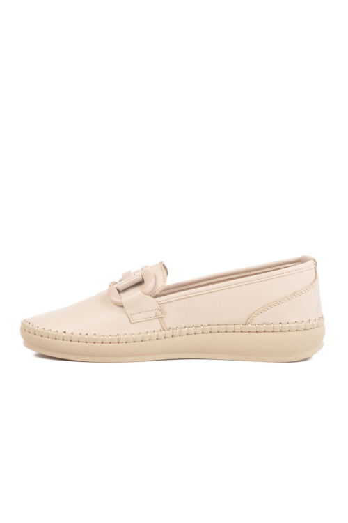 Beige Genuine Leather Anatomic Womens Casual Shoes F-2045 Z