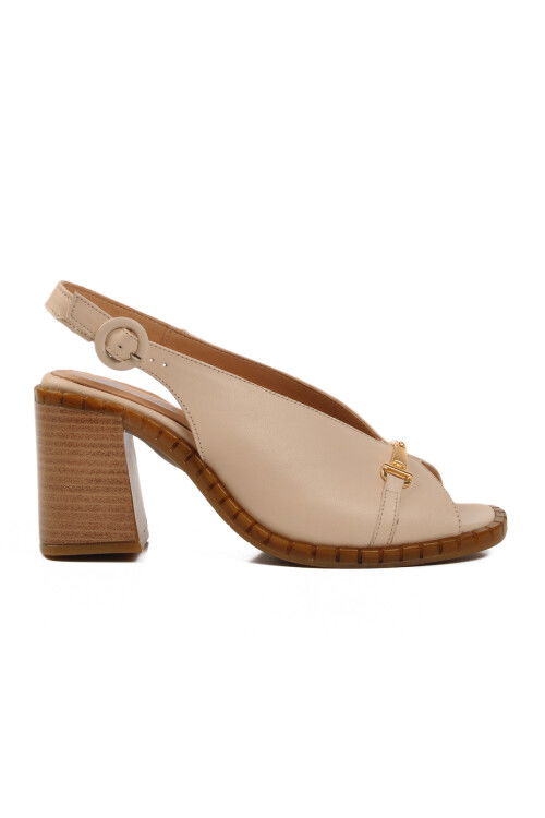 Beige Genuine Leather Womens Heeled Sandals 2511902Y Z