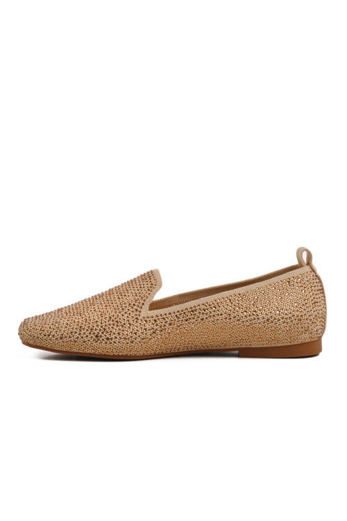 Beige Light Stone Embroidered Womens Ballerinas 277146 Z