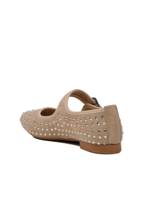 Beige Stone Embroidered Womens Ballerinas 354159 Z