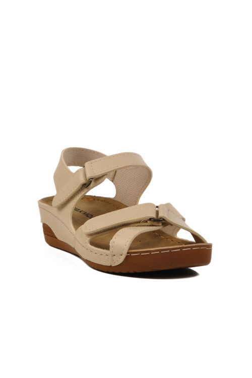 Beige Velcro Lightweight Womens Wedge Heel Sandals 02-380 Z