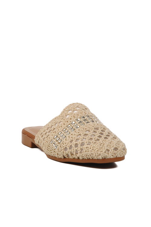Beige Knitted Lightweight Closed Front Womens Slippers PC-54712 Z