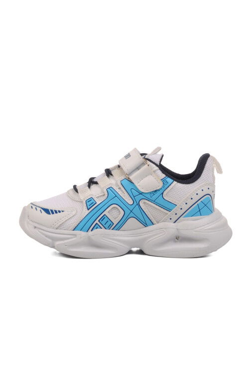 White Navy Blue Velcro Mesh Lightweight Boys Sneakers 2351 P