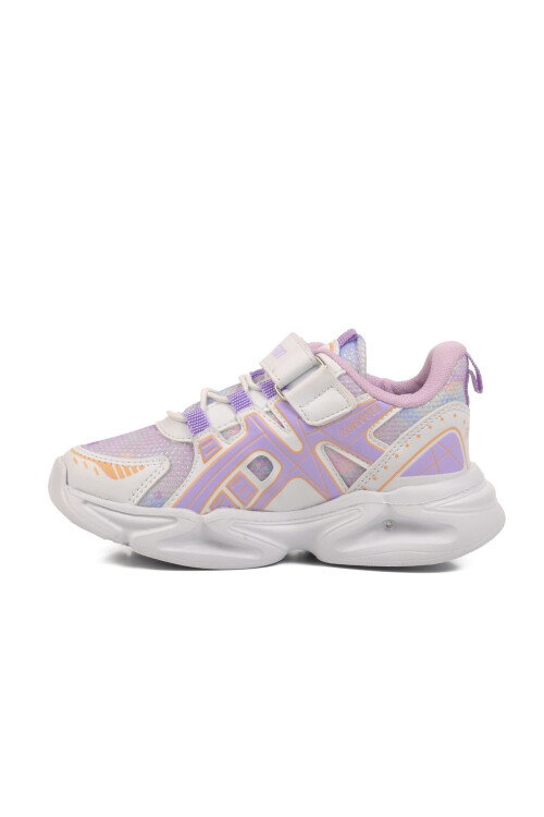 White Lilac Velcro Mesh Lightweight Girls Sneakers 2351 P