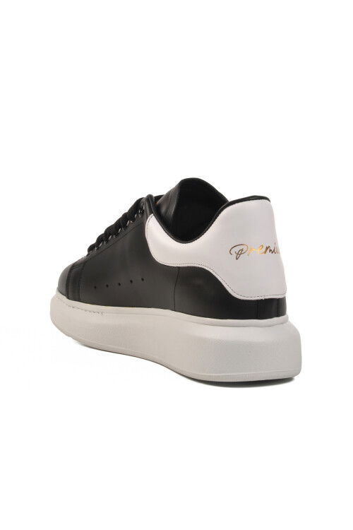 حذاء رياضي رجالي من الجلد الطبيعي باللون الأبيض والأسود بريميوم 02028 M