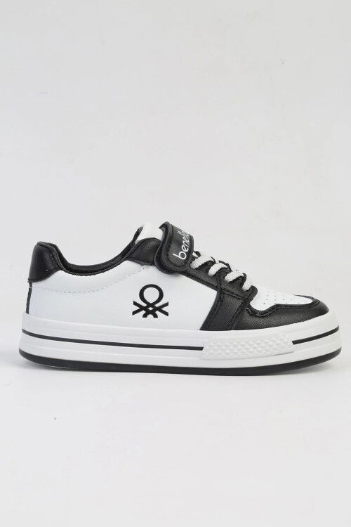 حذاء رياضي للأطفال باللون الأبيض والأسود بشريط فيلكرو BNI-10029 P