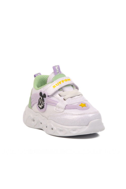 White Green Velcro Lightweight Girls Sneakers Ruffon B