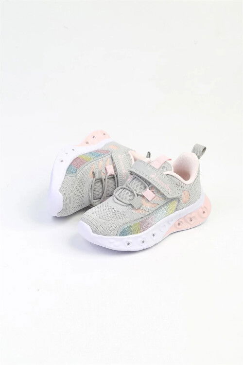 Gri Triko Işıklı Cırtlı Çocuk Spor Ayakkabı BNI-10124 P