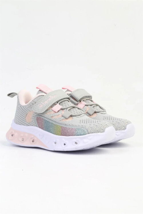Gri Triko Işıklı Cırtlı Çocuk Spor Ayakkabı BNI-10124 P
