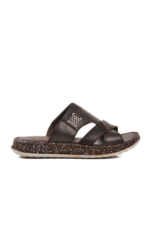 Brown Genuine Leather Mens Slippers 2045 M