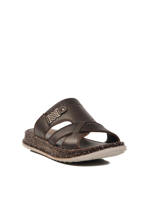 Brown Genuine Leather Mens Slippers 2045 M