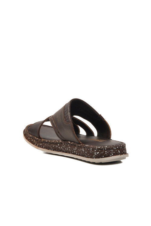 Brown Genuine Leather Mens Slippers 2045 M