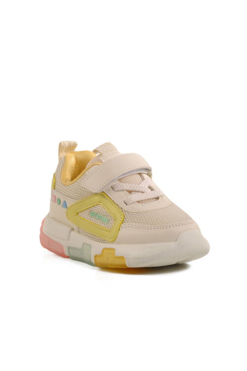 Krem Cırtlı Işıklı Hafif Unisex Çocuk Spor Ayakkabı 1909 B