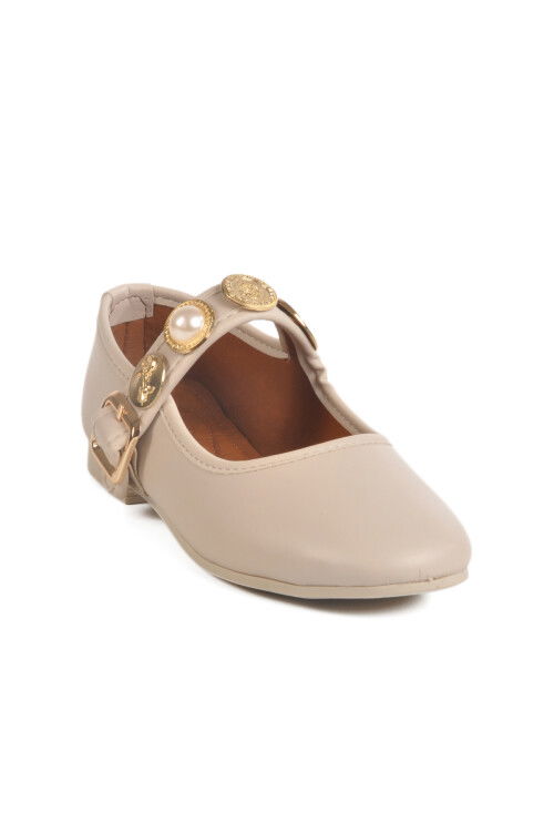 Cream Light Thin Sole Belted Womens Ballerinas B-40 Z