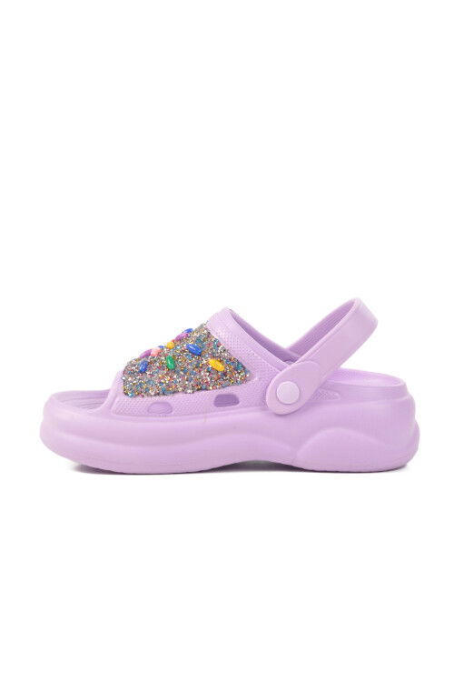 Lilac Embroidered Light Eva Womens Sabo Slippers E-800 Z