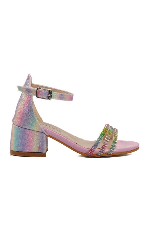 Pembe Taş İşlemeli Kız Çocuk Sandalet 253 RY 6504 P