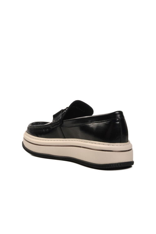 Siyah Beyaz Hakiki Deri Erkek Casual Ayakkabı 152-21108 M