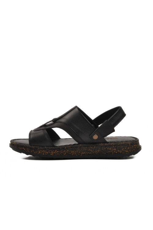Black Genuine Leather Mens Sandals 2050 M