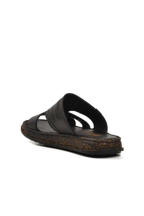 Black Genuine Leather Mens Slippers 2045 M