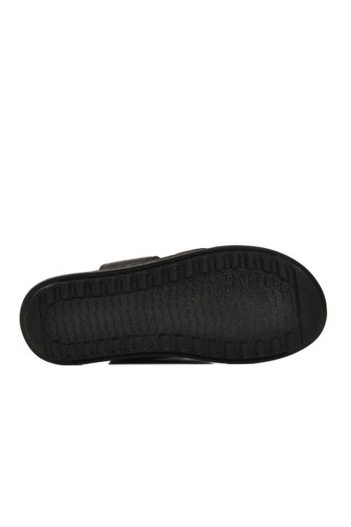 Black Genuine Leather Mens Slippers 2045 M