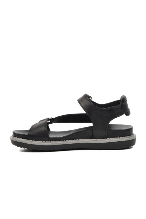 Siyah Hakiki Deri Kadın Düz Sandalet 202064Y Z