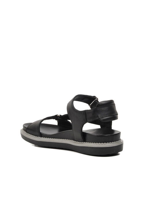 Siyah Hakiki Deri Kadın Düz Sandalet 202064Y Z