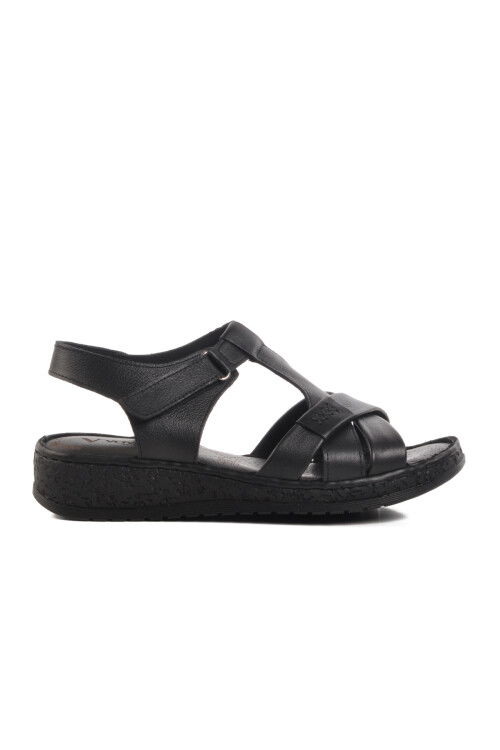 Black Genuine Leather Womens Sandals 9216 Z