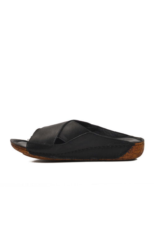 Black Genuine Leather Womens Slippers 001 Z