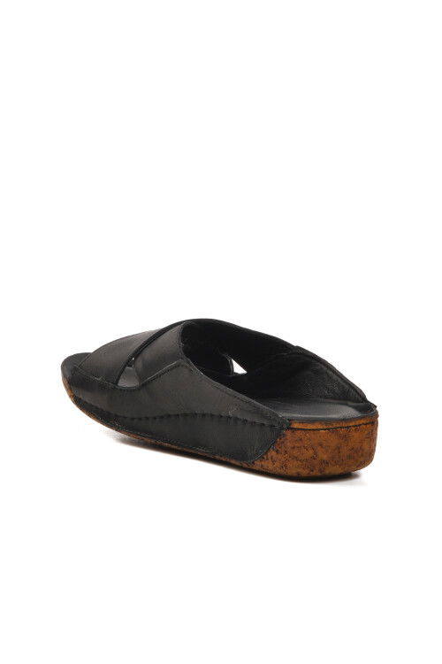Black Genuine Leather Womens Slippers 001 Z