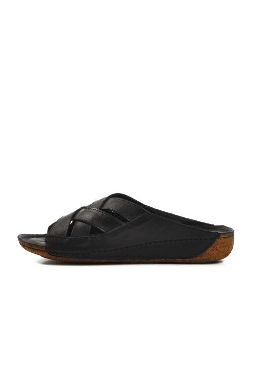 Black Genuine Leather Womens Slippers 003 Z