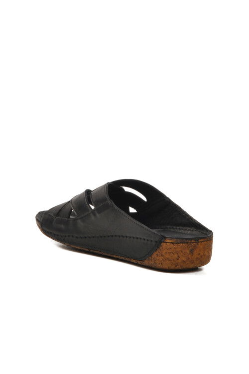 Black Genuine Leather Womens Slippers 003 Z